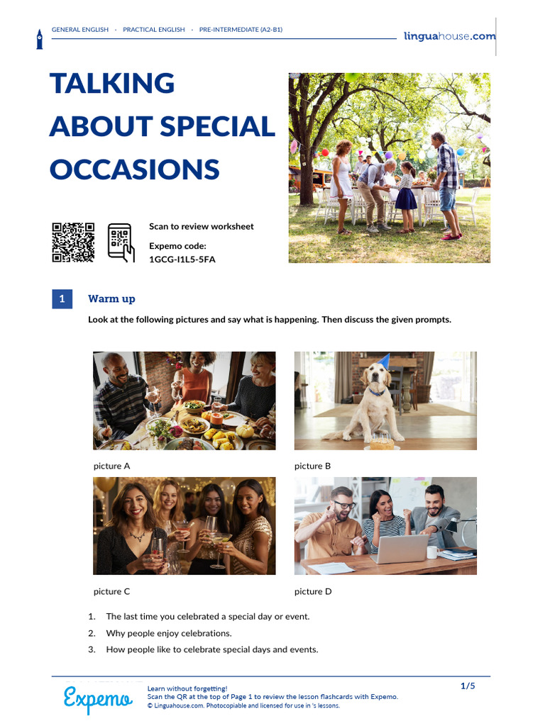 Special Occasions Vocabulary Guide | PDF