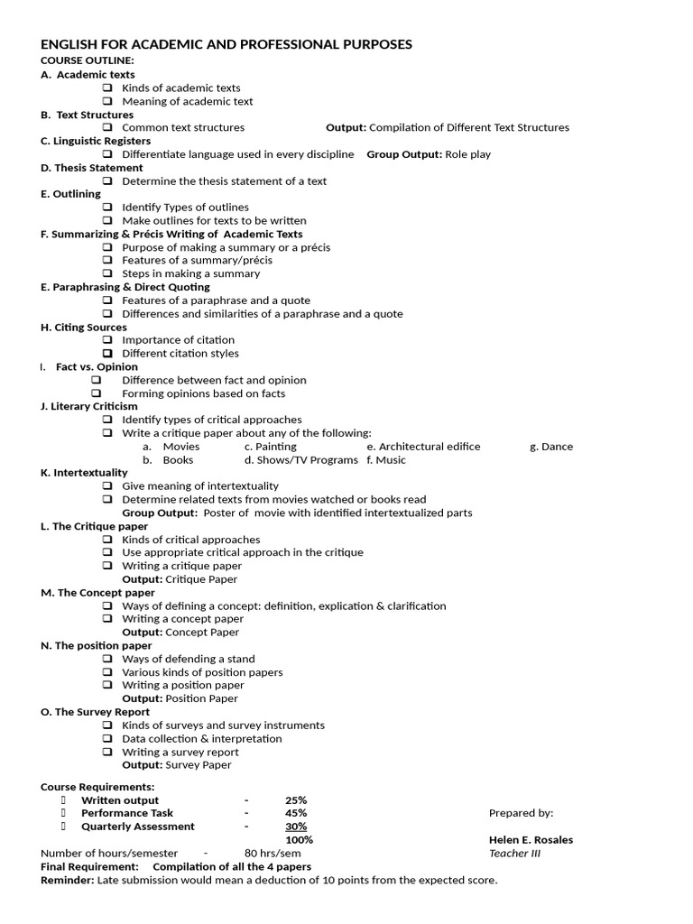 EAPP Course Outline | PDF