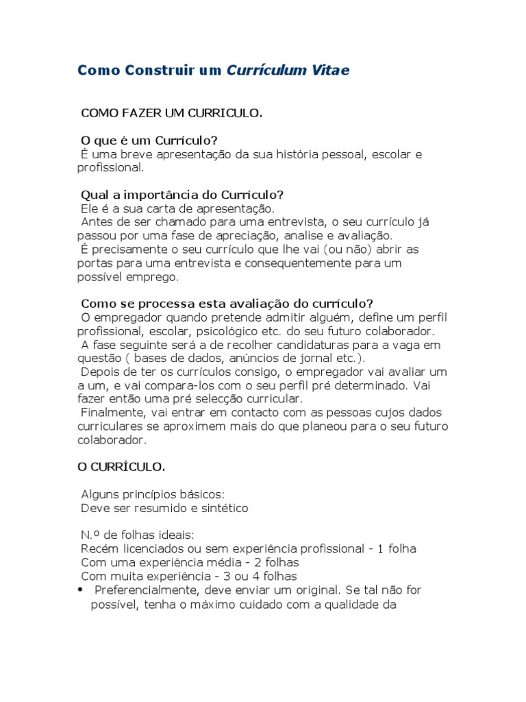 Como Elaborar Um Curriculum Vitae | PDF | Publicidade | Experimento