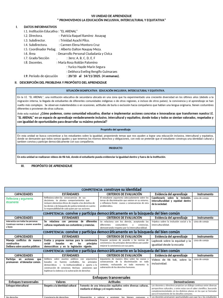 Vii-Unidad de Aprendizaje DPCC | PDF | Aprendizaje | Enseñando