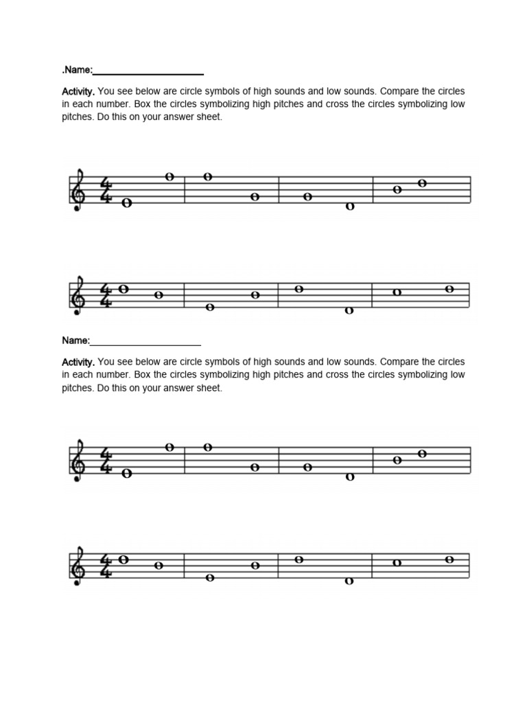 High and Low Sound Comparison Activity | PDF