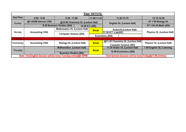 Final Timetable Y10 June25 | PDF