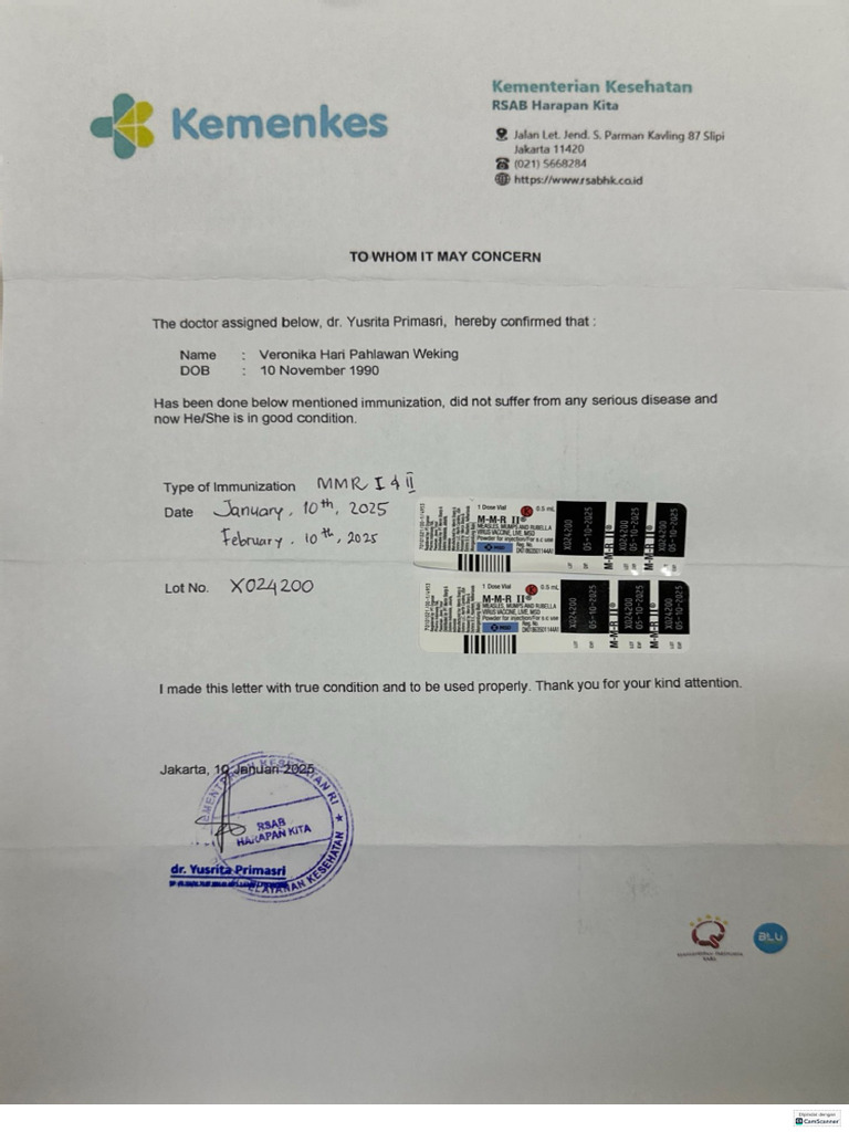 Vaksin MMR Letter | PDF