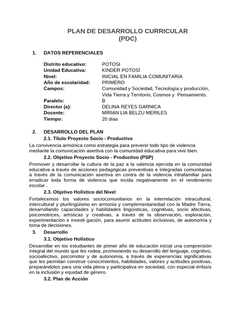 Plan de Desarrollo Curricular 2025 | PDF | Educación de la primera ...