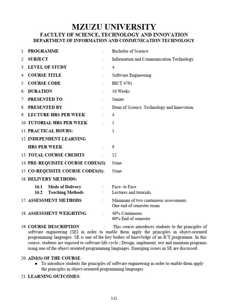 Software Engineering Course Syllabus | PDF | Software | Computer ...