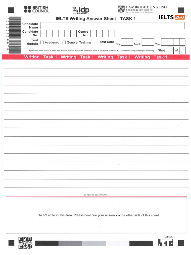 Writing Task 1 Answer Sheet - IELTS 2go | PDF