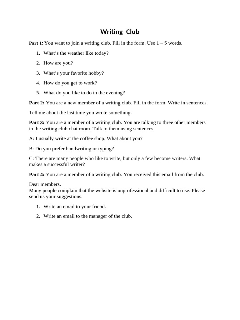 Writing Club Participation Guide | PDF