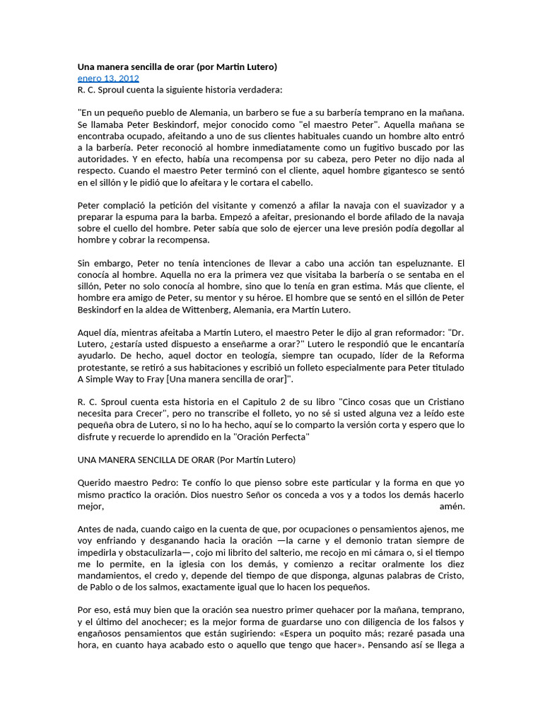 Una manera sencilla de orar | PDF | Oración | Martin Luther