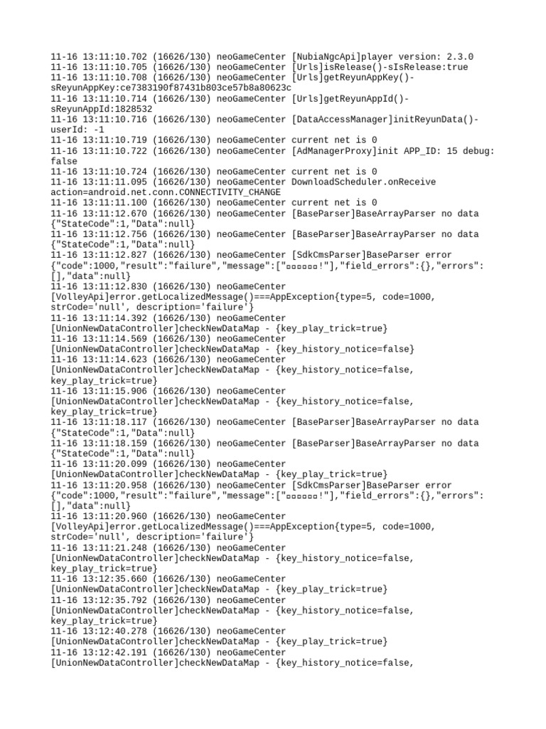 neoGameCenter API Debug Log | PDF | Computing | Software Engineering