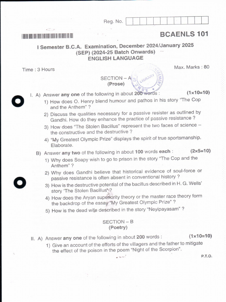 BCA I Semester English SEP Jan 2025 | PDF