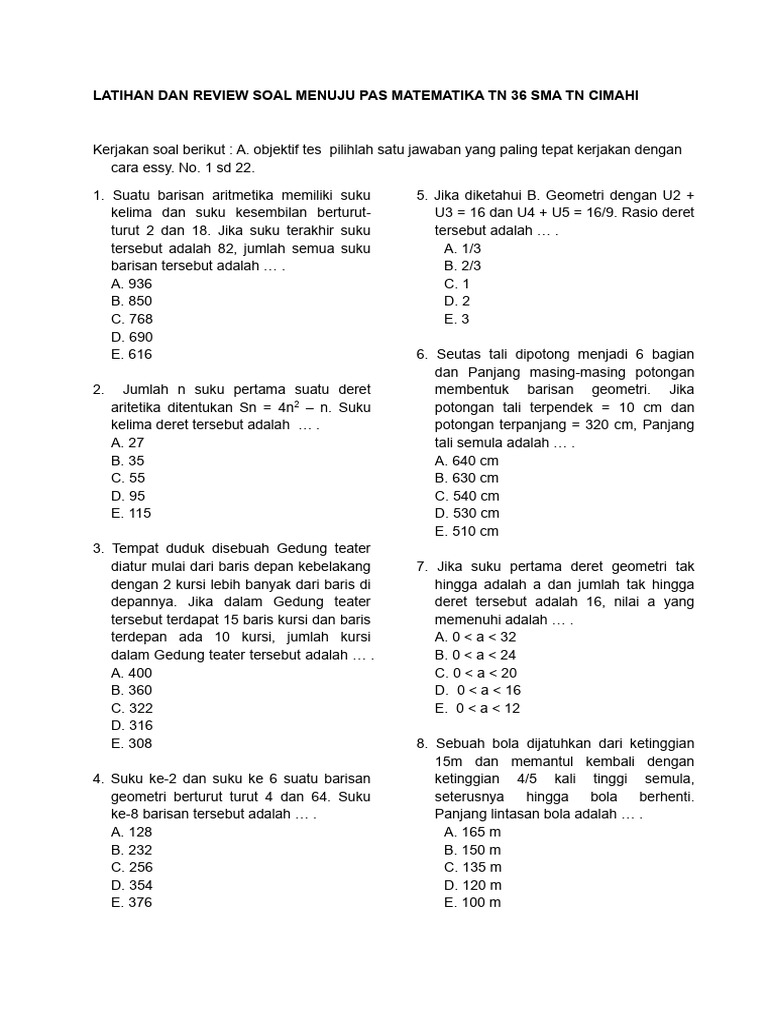 Latihan Math Sm 1 Kelas x Tn 36 (1) | PDF