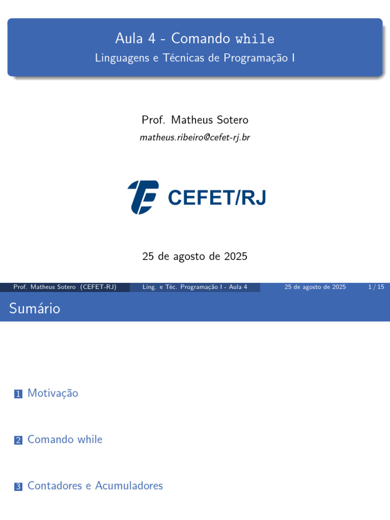 Comando While em Python: Aula 4 | PDF | Matemática aplicada ...