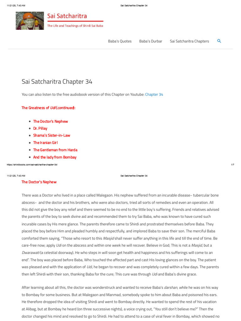 Sai Satcharitra Chapter 34 Summary | PDF | Karma