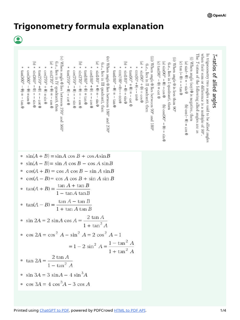 Trigonometry: Allied & Compound Angles | PDF | Trigonometry | Special ...
