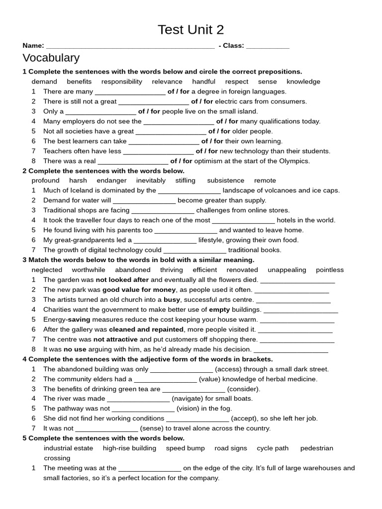 Vocabulary and Grammar Practice Test | PDF