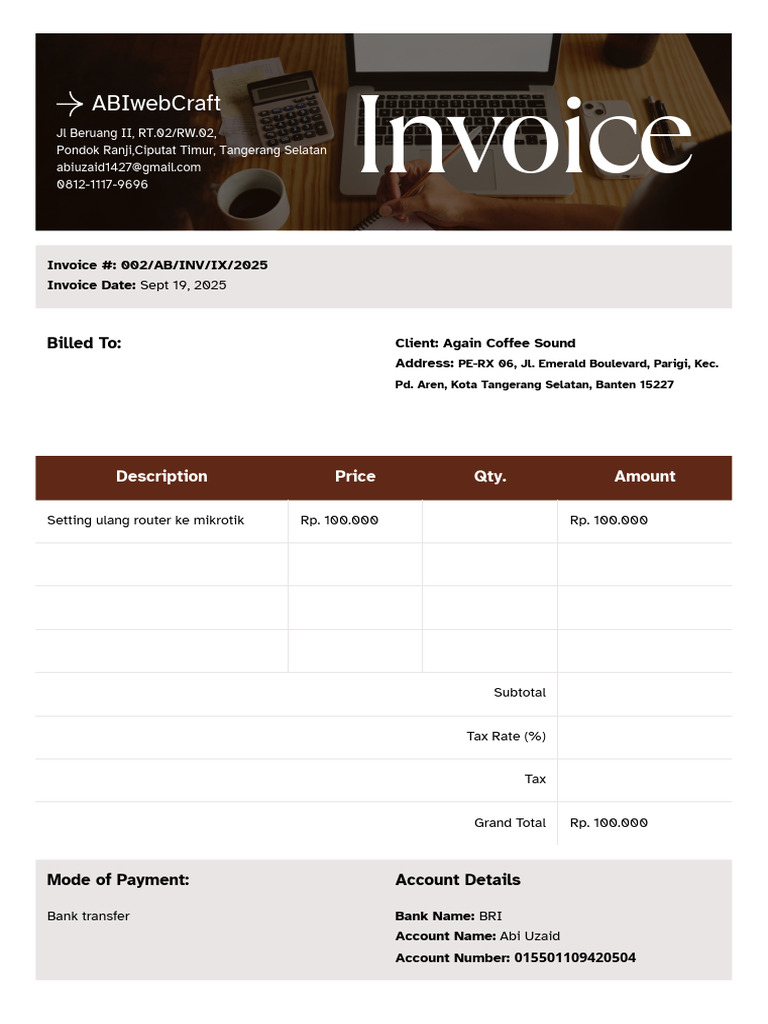 Invoice 002 ABINVIX2025 | PDF