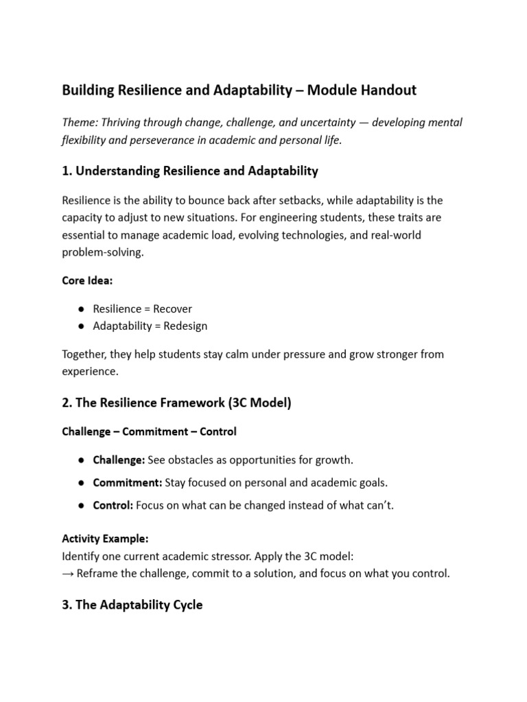 Resilience and Adaptability for Students | PDF