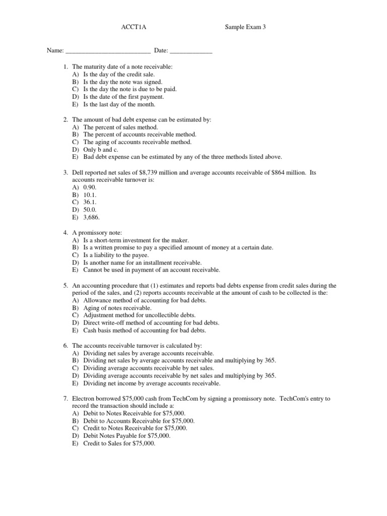Accounting Test | PDF | Depreciation | Debits And Credits