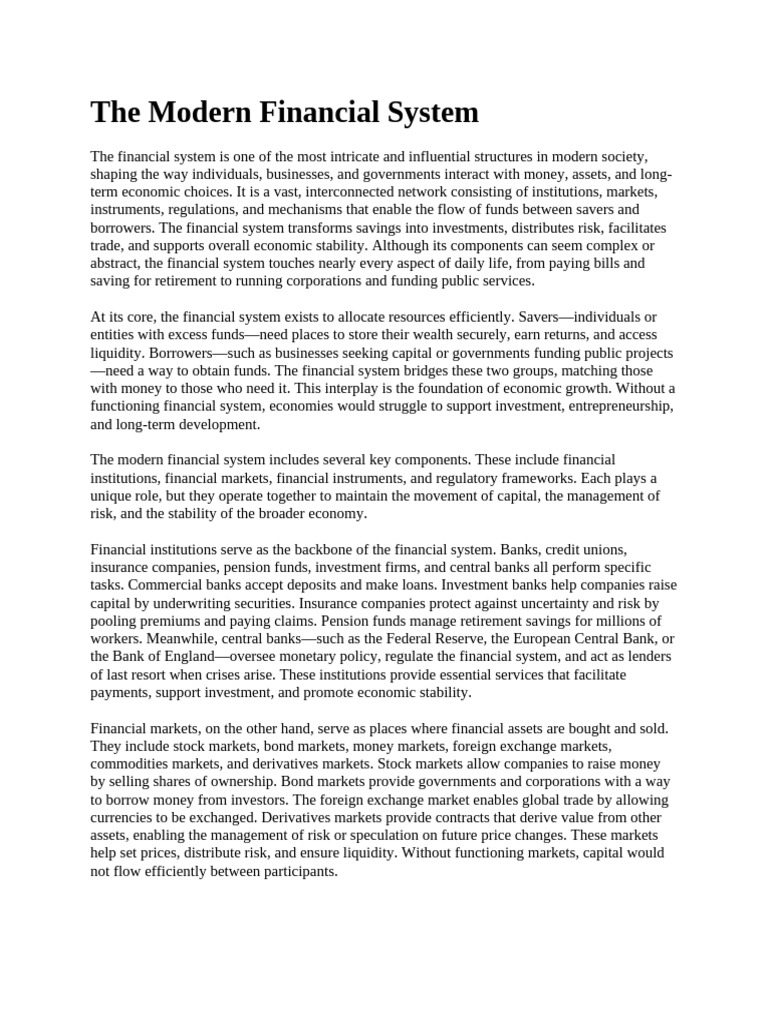 Understanding the Modern Financial System | PDF | Financial Risk | Banks