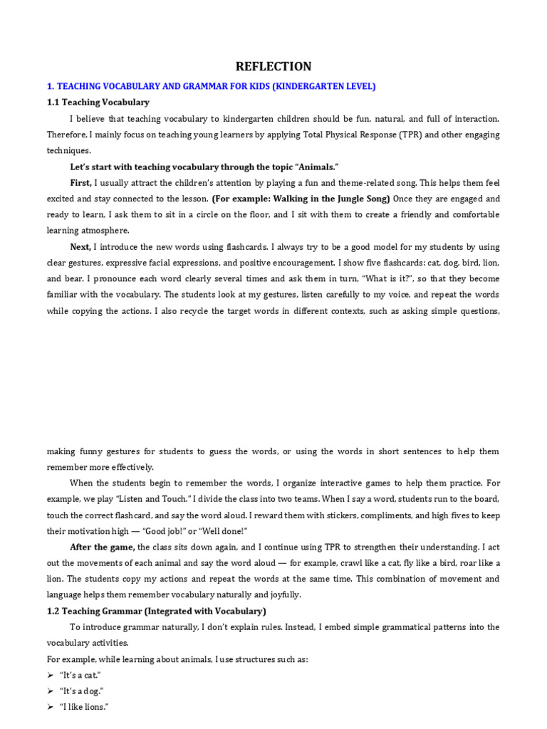 REFLECTION | PDF | Vocabulary | Flashcard