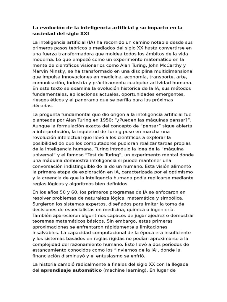 Evolución e impacto de la IA en el siglo XXI | PDF | Inteligencia ...