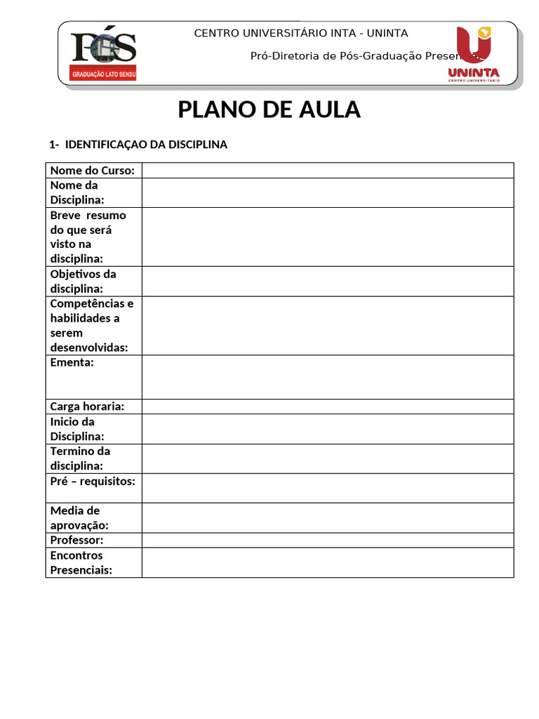 Plano de Aula: Estrutura e Conteúdo | PDF