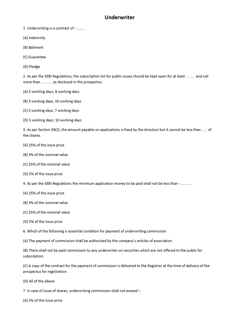 Underwriting Basics and SEBI Regulations | PDF | Underwriting ...