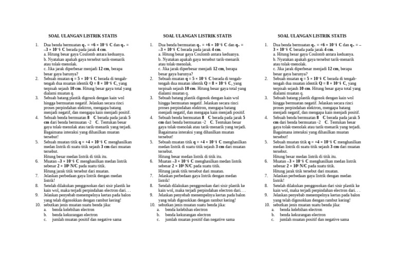 Soal Ulangan Listrik Statis Lengkap | PDF