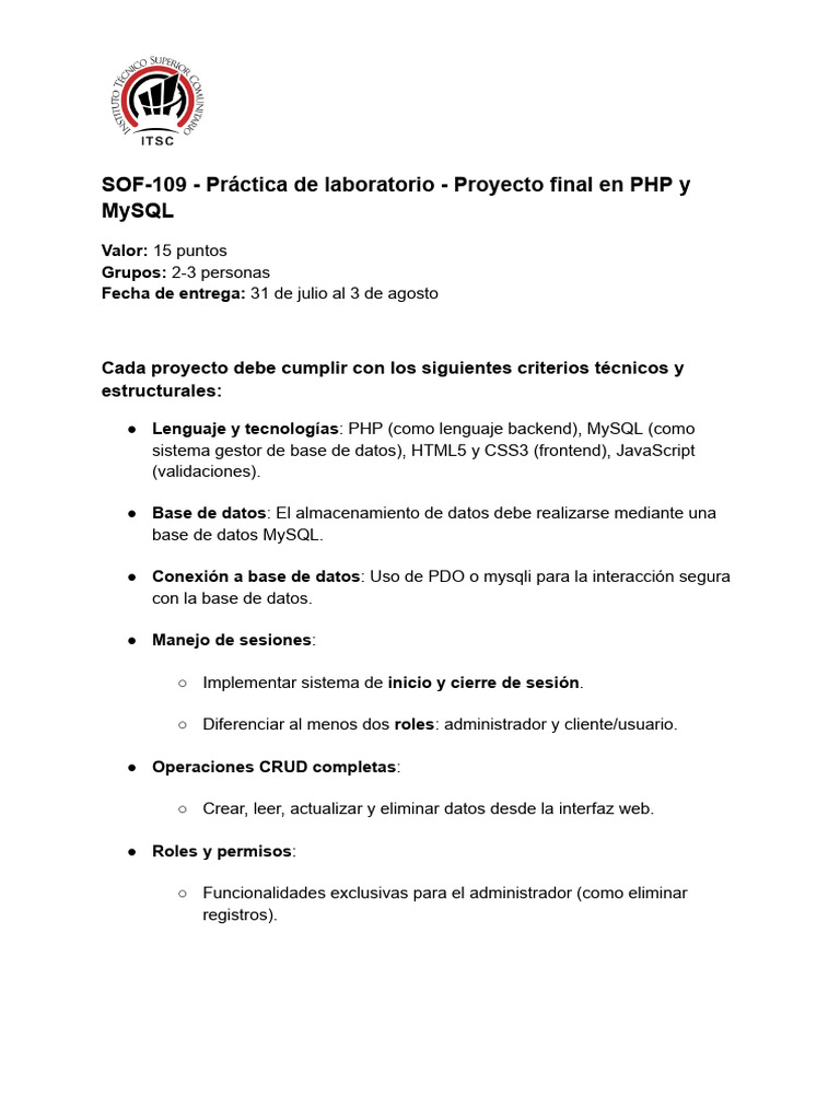 Proyecto Final PHP y MySQL: Guía Completa | PDF | Php | Mi sql