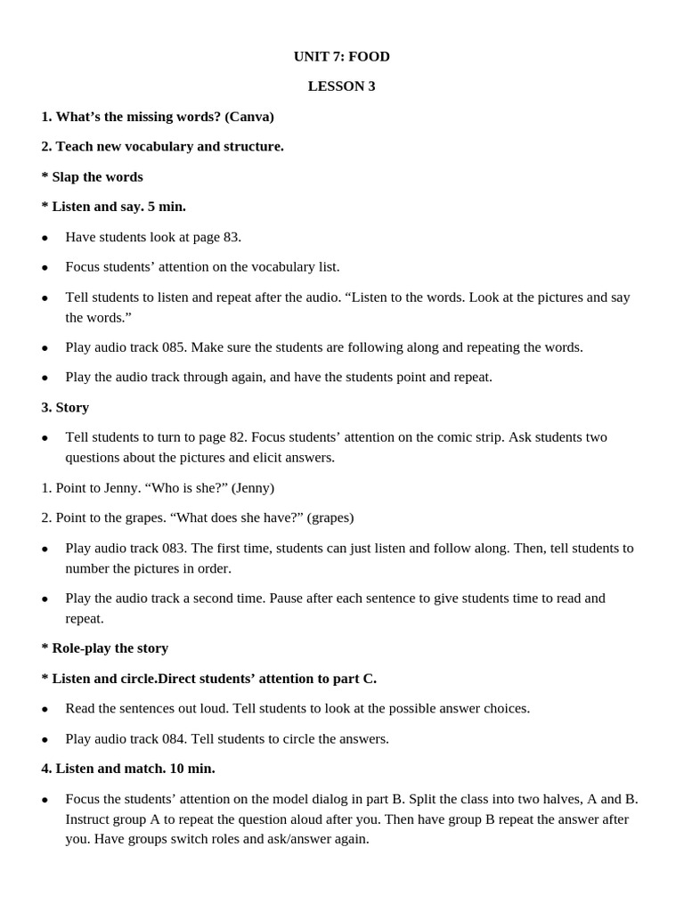 Vocabulary and Story Activities for Food | PDF