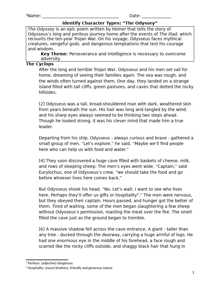 (Character Types) The Odyssey Story | PDF | Penelope | Odyssey