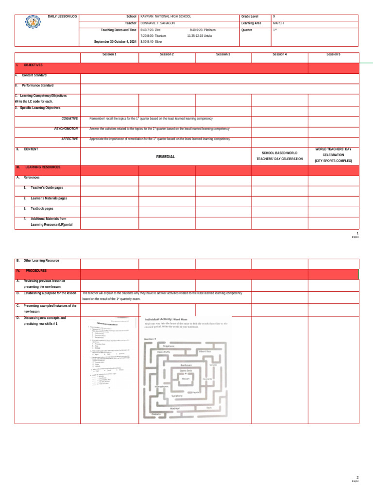11-September 30-October 4 (REMEDIAL) | PDF | Learning | Teaching