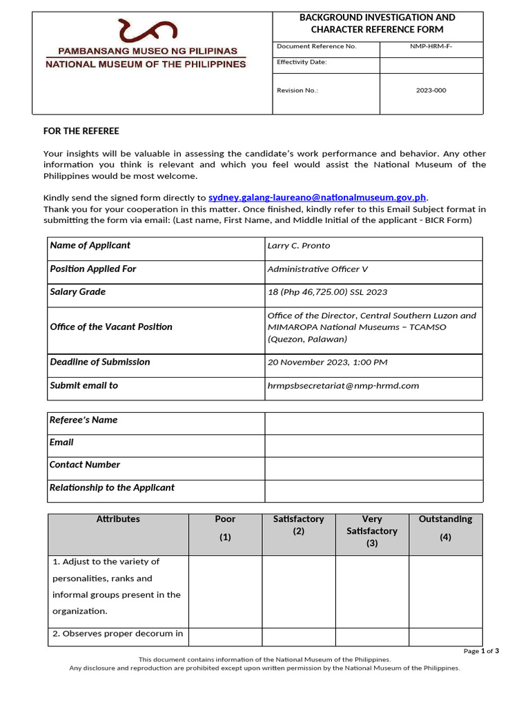 Background Check Reference Form | PDF