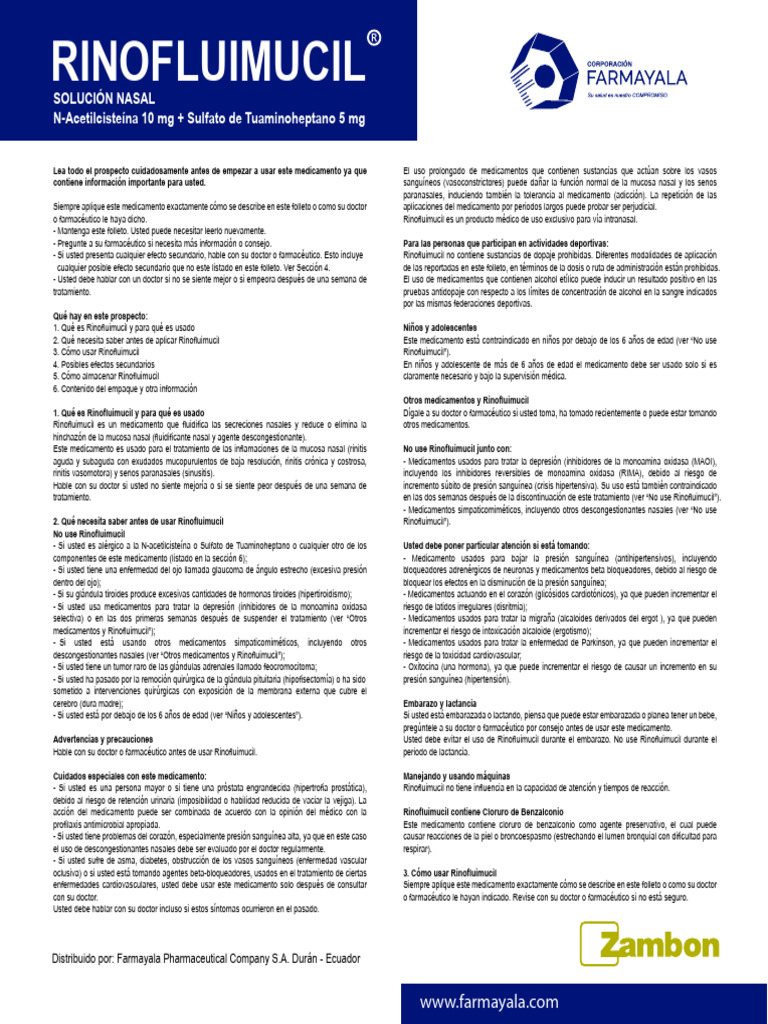 Rinofluimucil: Uso y Precauciones | PDF | Medicamentos con receta ...