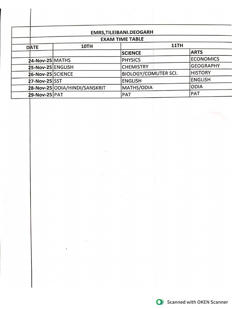 Exam Time Table | PDF