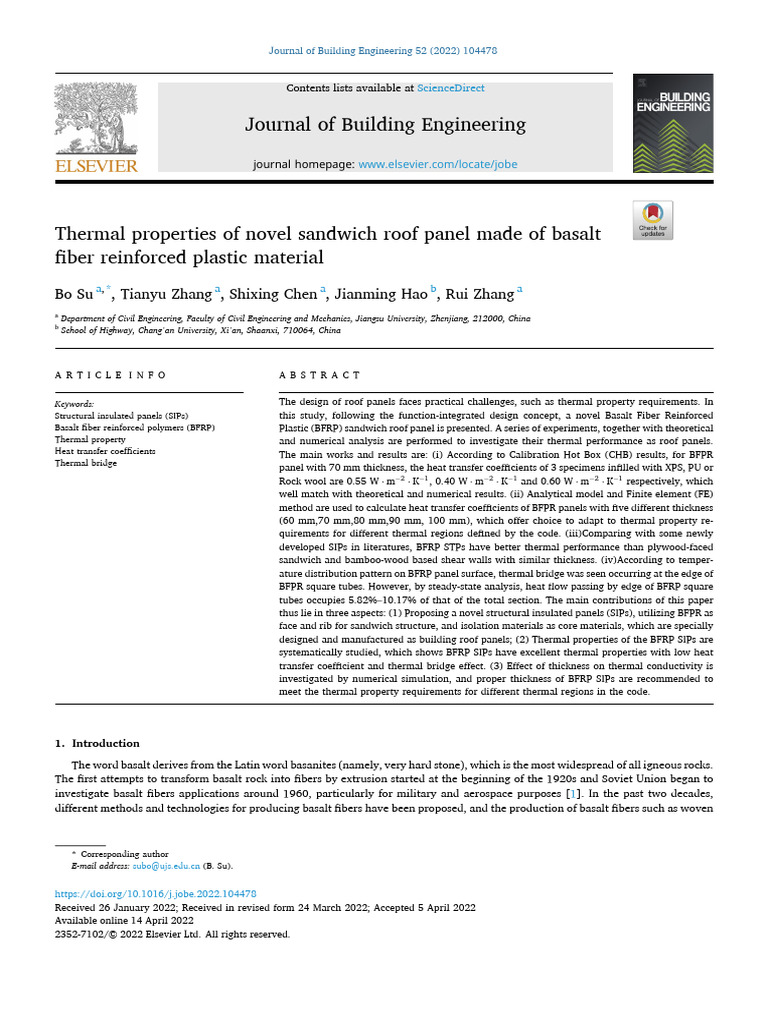 Thermal Properties of Novel Sandwich Roof Panel Made of Basalt | PDF ...