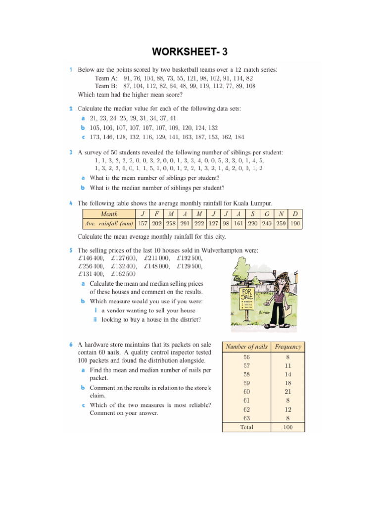 Statistics Math Worksheet.3 | PDF