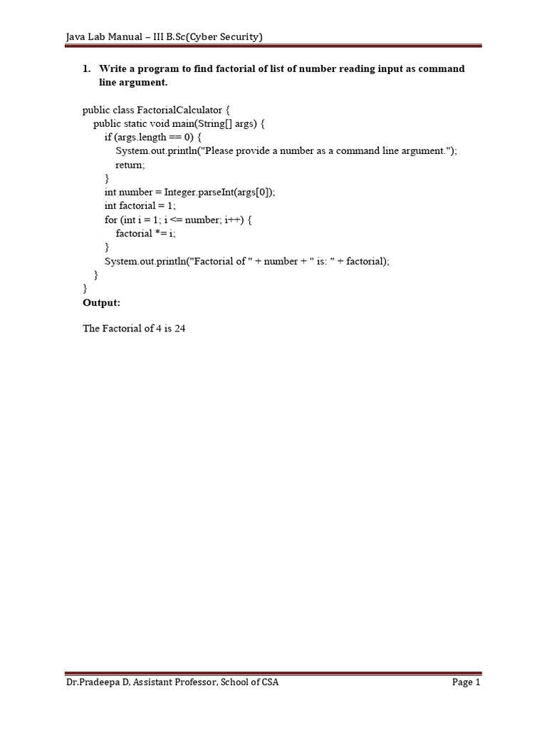Java Programs for B.Sc Cyber Security | PDF | Computer Programming ...
