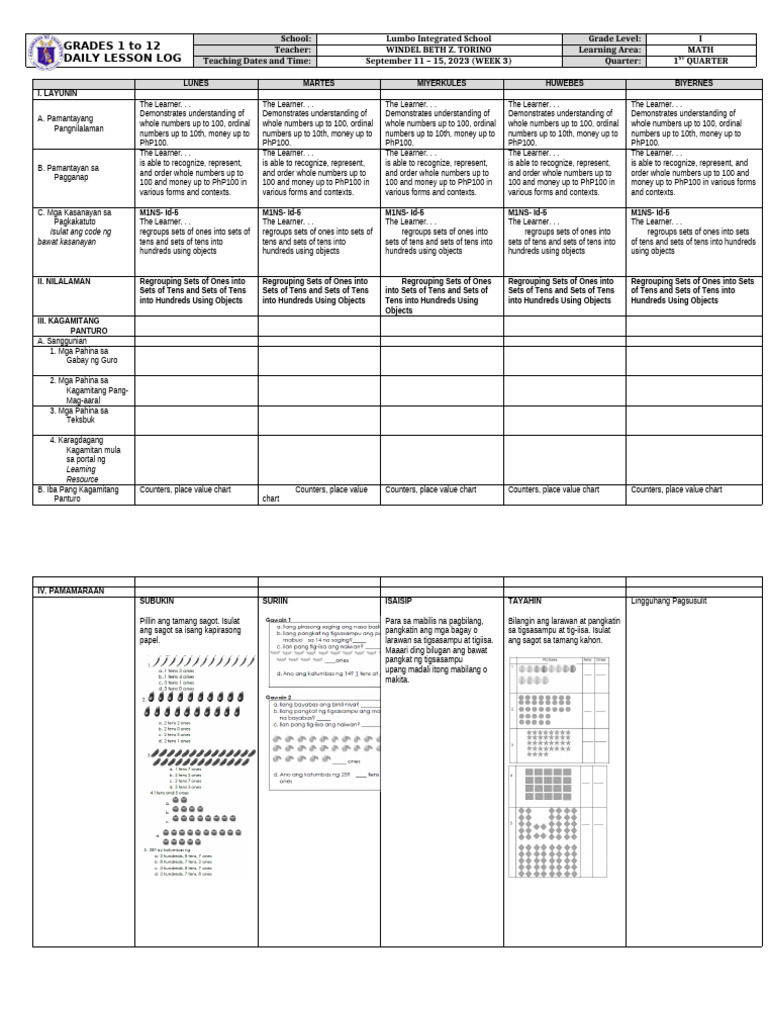 DLL - Math 1 - Q1 - W3 | PDF | Puzzles