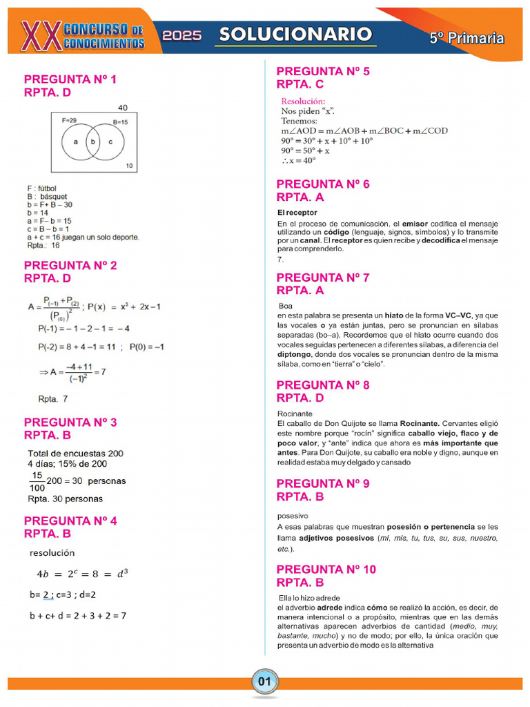 Solucionario 5to de Primaria | PDF