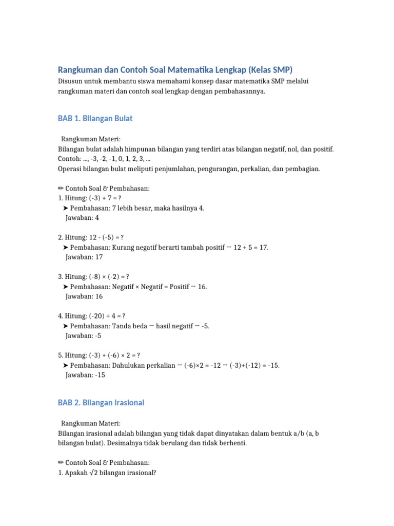 Rangkuman Matematika SMP: Bilangan dan Rasio | PDF