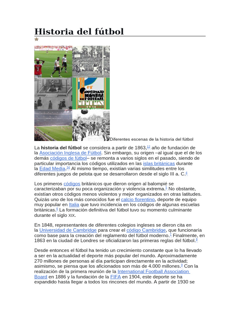 Historia del fútbol: orígenes y evolución | PDF | Asociación de Futbol ...