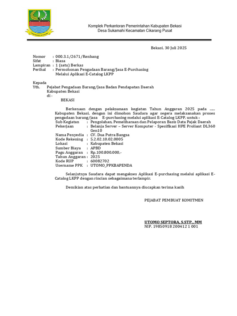 Surat Permohonan Pbj E Catalog Belanja Server Ok Pdf