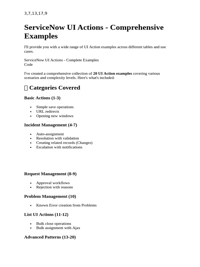 ServiceNow UI Action Examples Guide | PDF | Ajax (Programming ...