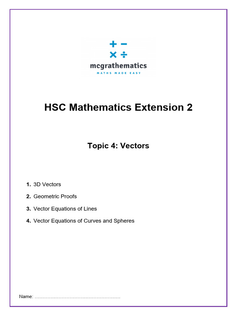 HSC Mathematics Extension 2: Vectors Guide | PDF | Mathematical Physics ...