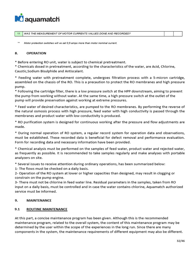 RO System Operation and Maintenance Guide | PDF | Membrane | Pump