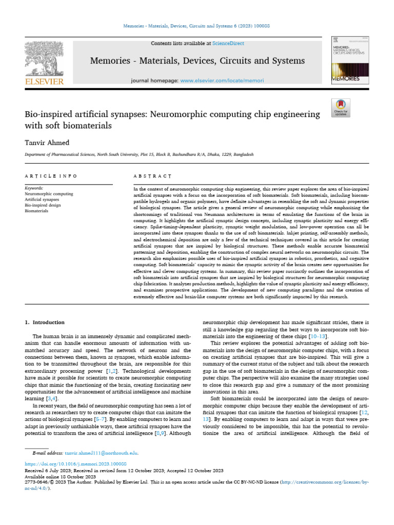 Bio-Inspired Synapses for Neuromorphic Chips | PDF | Synapse | Synaptic ...