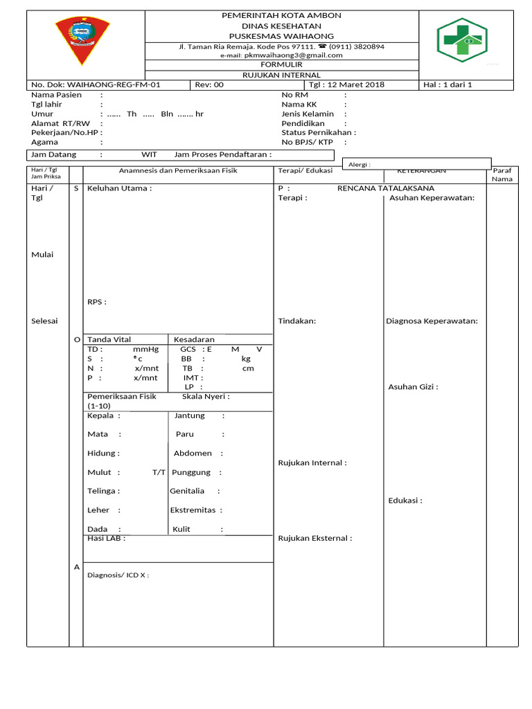 Formulir Rujukan Internal Puskesmas | PDF