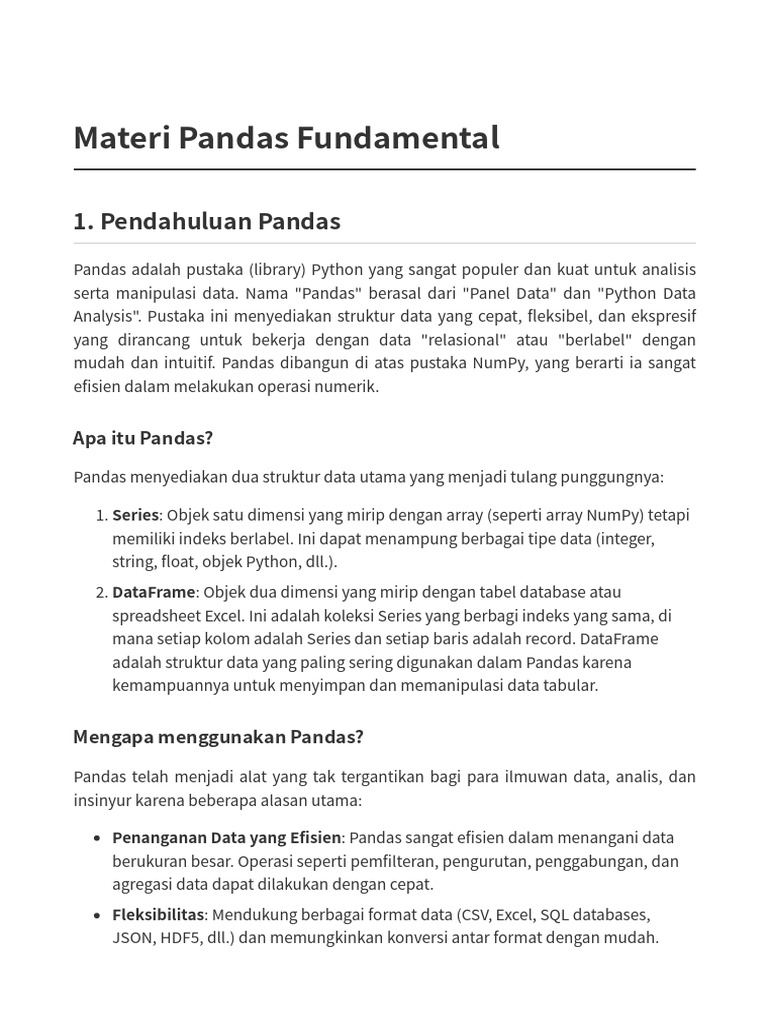 Pandas: Panduan Dasar untuk DataFrame dan Series | PDF