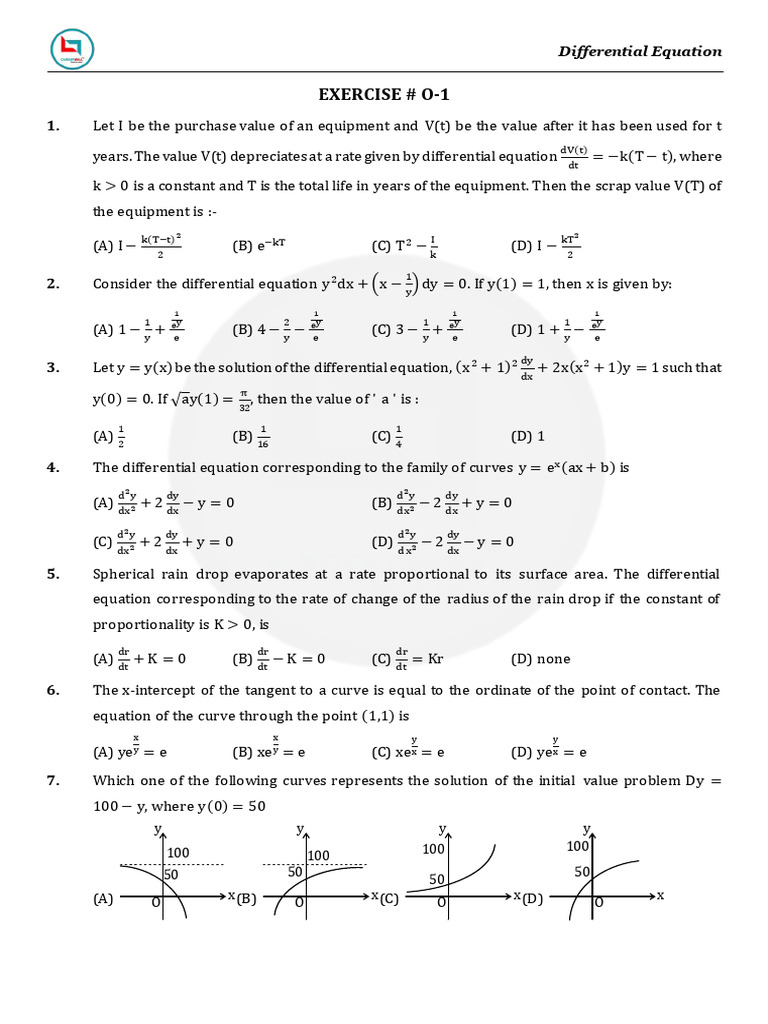Sheet - 01 - Differential Equation | PDF | Tangent | Equations